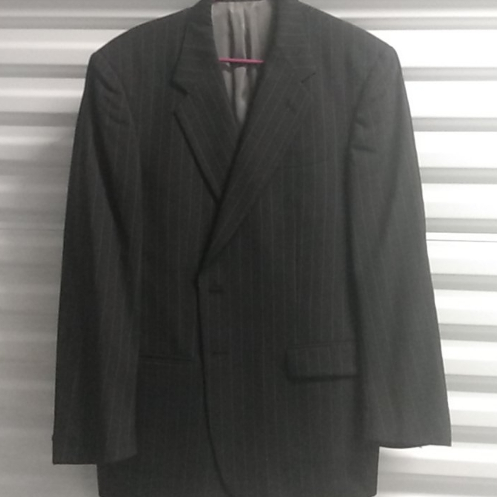 Alan Lebow Black w White Striped 2 Btn Suit Jacket